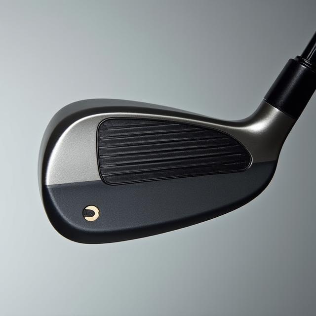 磨かれたチタンとマットなカーボンファイバーのコントラストを示す、モダンなゴルフクラブヘッド